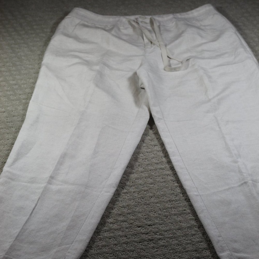 Coldwater Creek Size 14 Cream Linen Natural Fit Drawstring Pants
